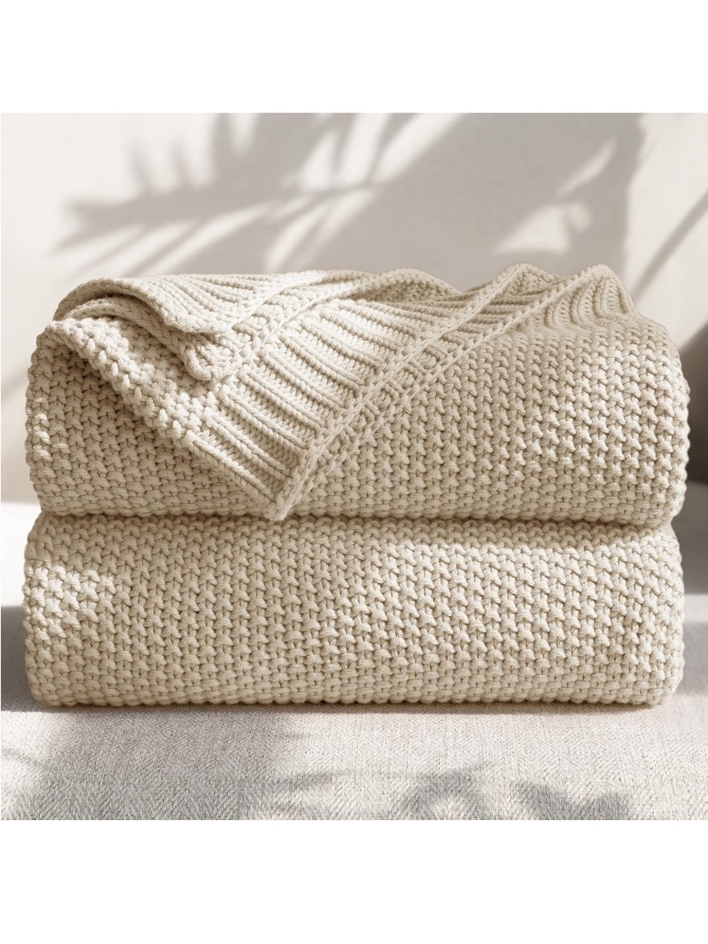 Plush Cream Knit Throw Blanket by